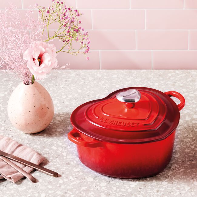 Cast Iron Heart Shaped Casserole with Heart KnobCerise image number 6